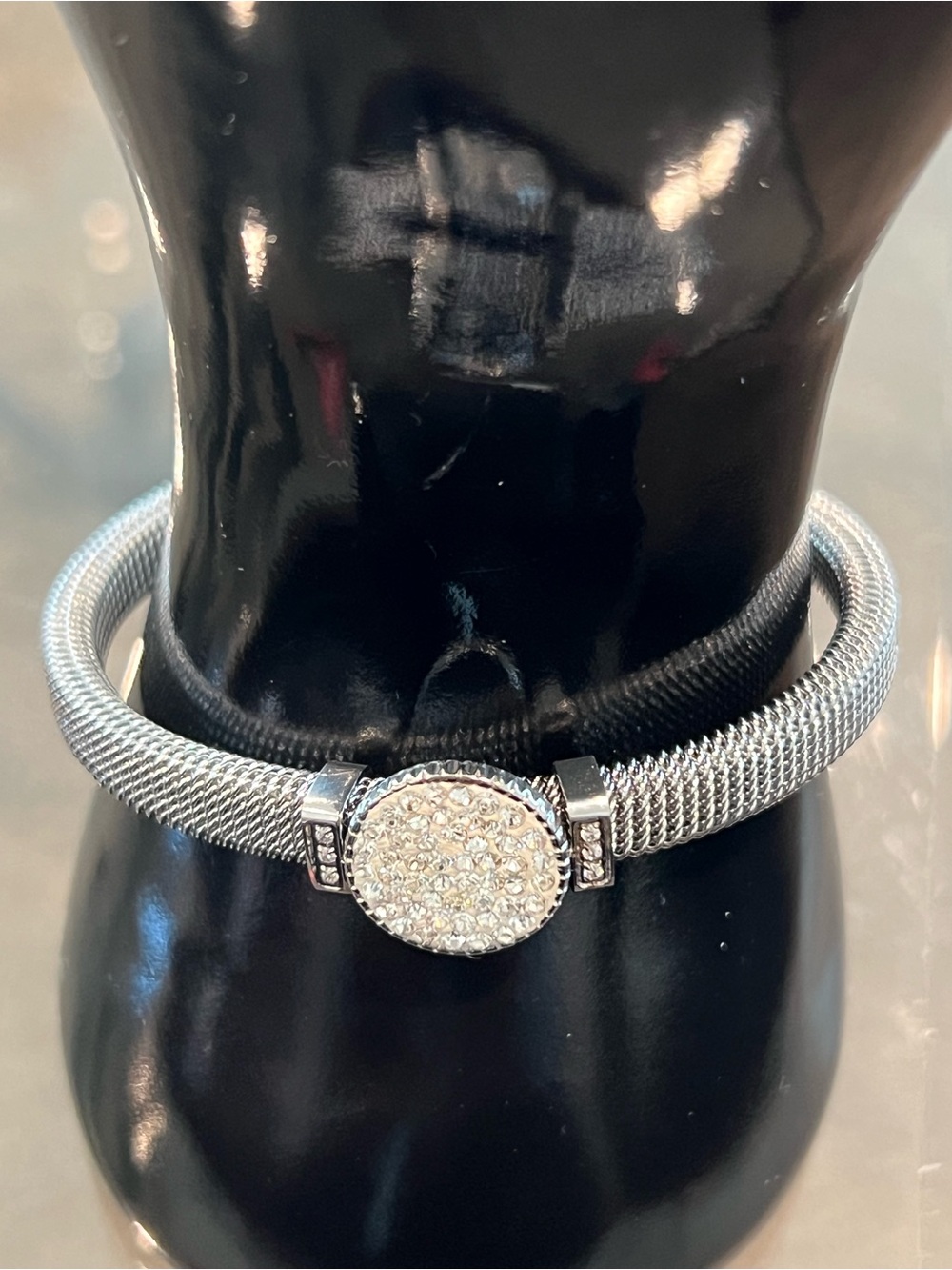 Crystal Pavé Silver tone Mesh Bracelet